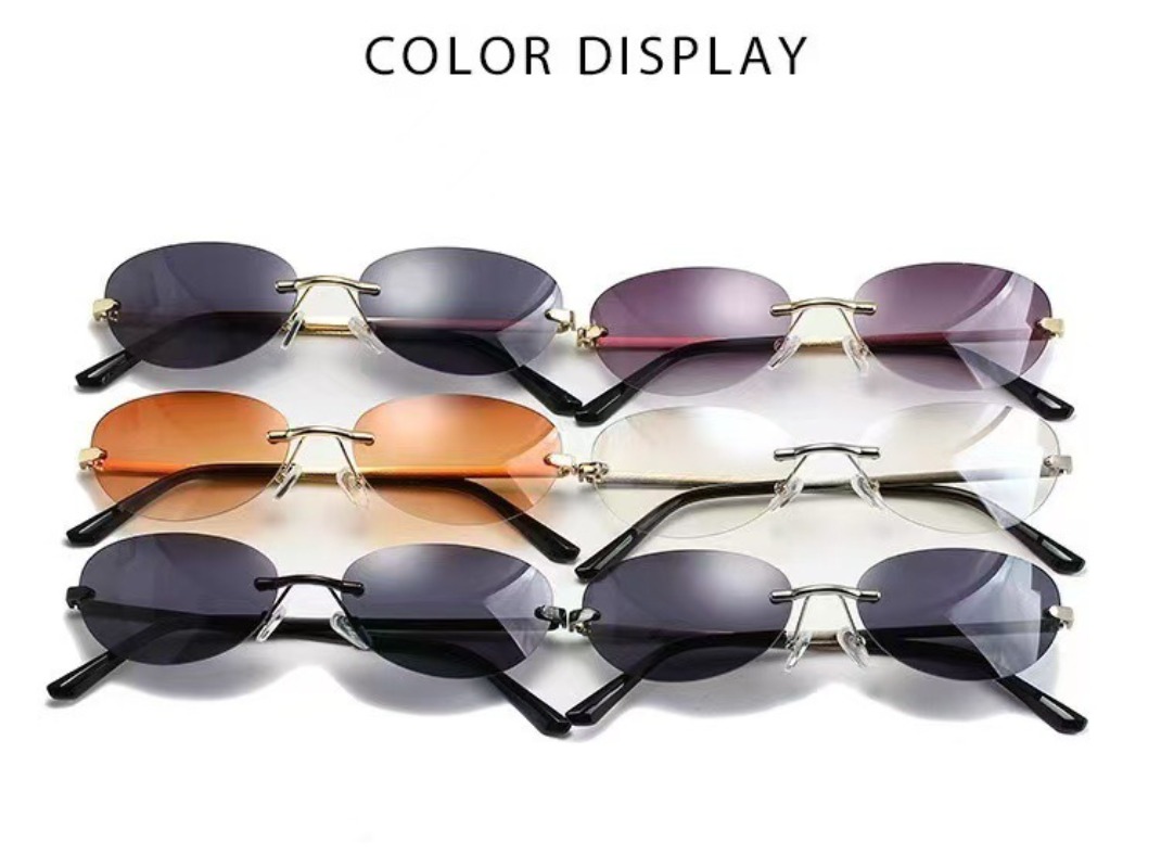 Rimless Oval Sunglasses Women  - đánh giá và giá Metal Photo Panel